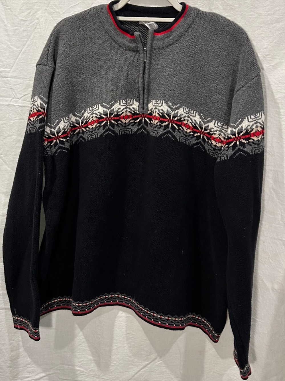 Hanna Andersson SKI Holiday red gray Fair Isle quarter zip sweater XL